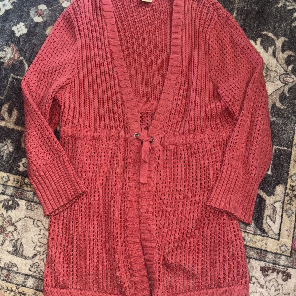 Woolrich Tie Cardigan Women's Size Medium Solid Loose Knit Cotton Sweater
